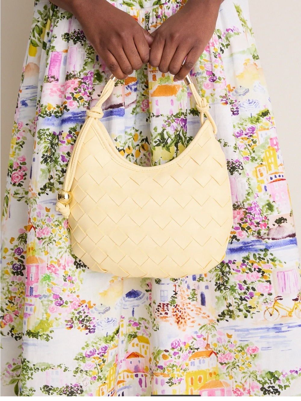 Moda Luxe Urban Expressions Lucia Butter Woven Vegan Leather Hobo Bag NWT - Picture 2 of 9
